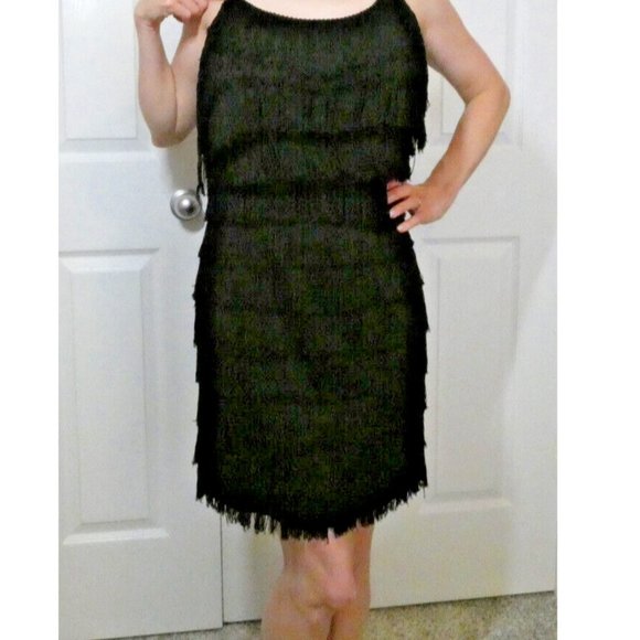 Black Flapper Dress, 1920 Fringe Halloween New Years Eve Cocktail Party Women S - Picture 3 of 16